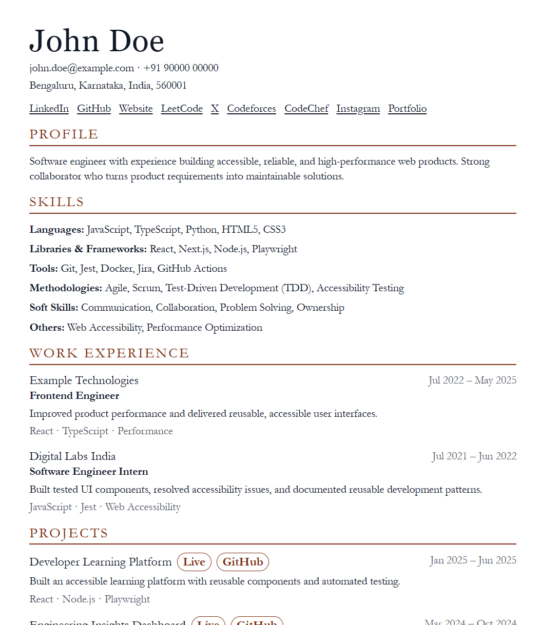 Resume template 7 preview using fictional data